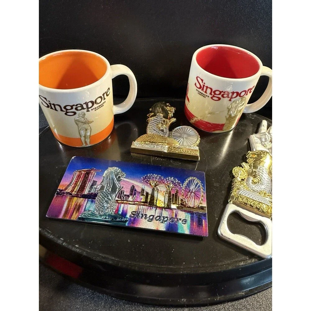 Singapore Souvenir Collection:Mugs, Bottle Opener, and Fridge Magnet